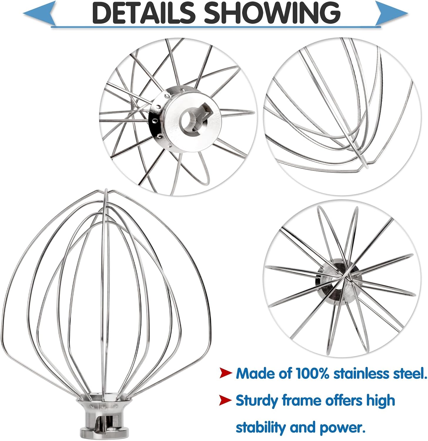 Wire Whip Stainless Steel for KitchenAid 6 Quart Bowl-Lift Stand Mixer, KN256WW 6-Wire Whisk Attachment, Balloon Whisk, Heavy Duty, Dishwasher Safe