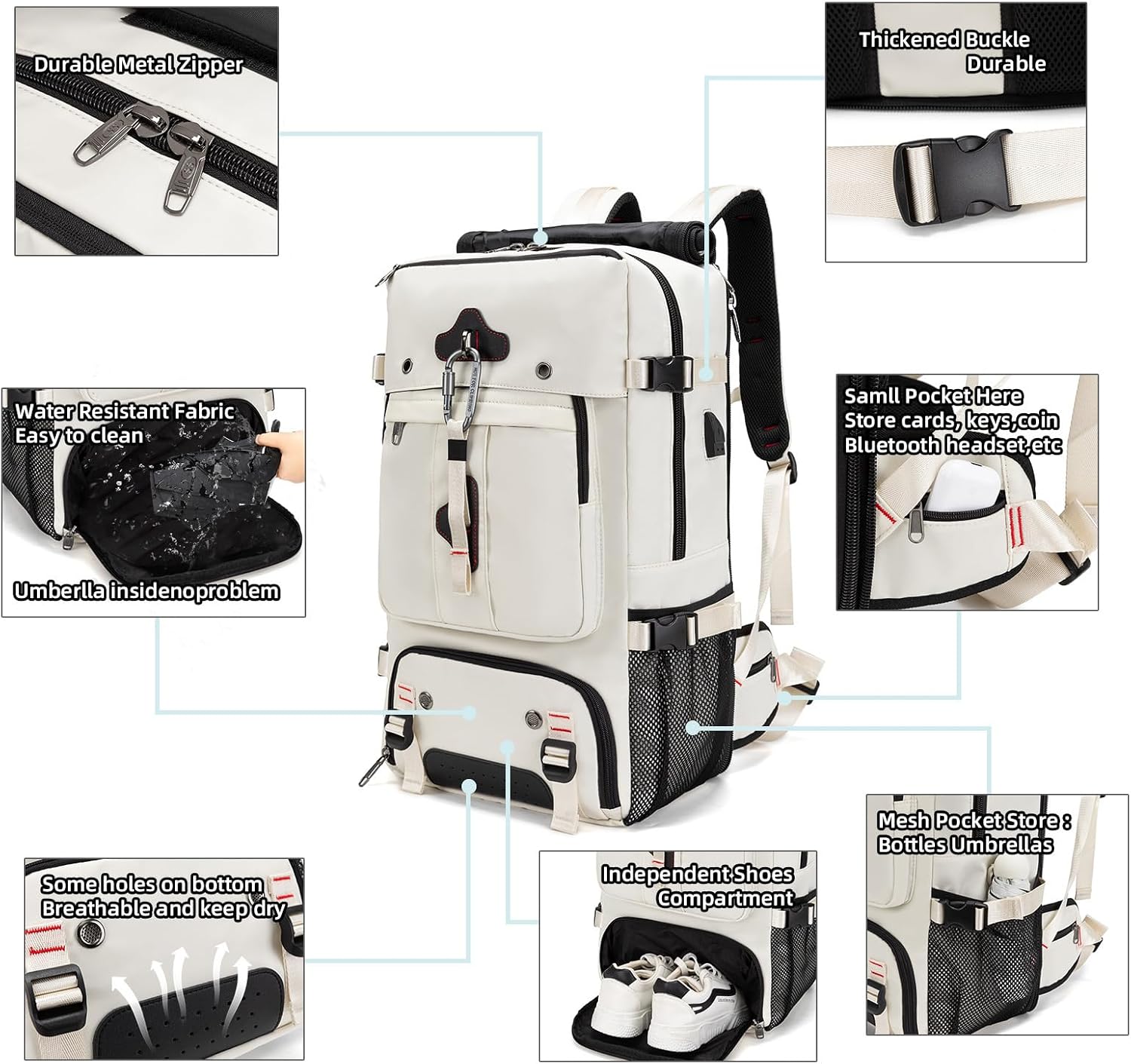 Backpack for Traveling On Airplane,Expandable Carry On Laptop Backpack for Men and Women,Outdoor Travel Bag,White