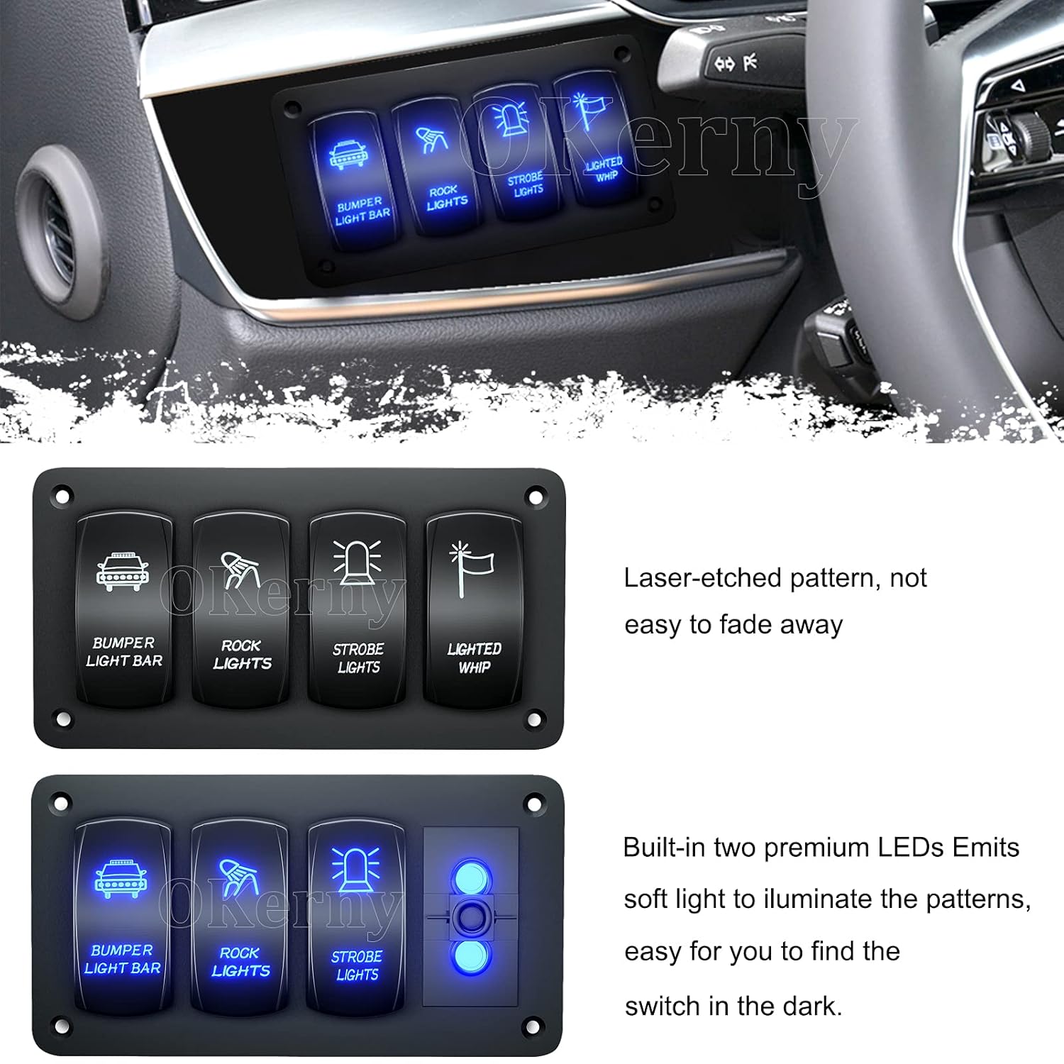 Customize Toggle Switch Panel 4 Gang Rocker Light Bar Switches Waterproof for Pickup Truck Car UTV Off Road Marine