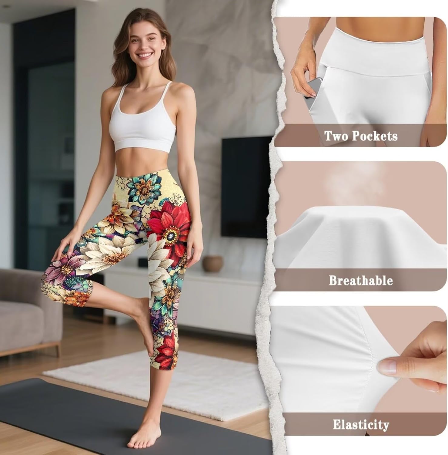 Capri Leggings for Women Hign Waist Elastic Breathable Plus Size Yoga Pants with Pockets for Workout or Casual Wear - Image 6