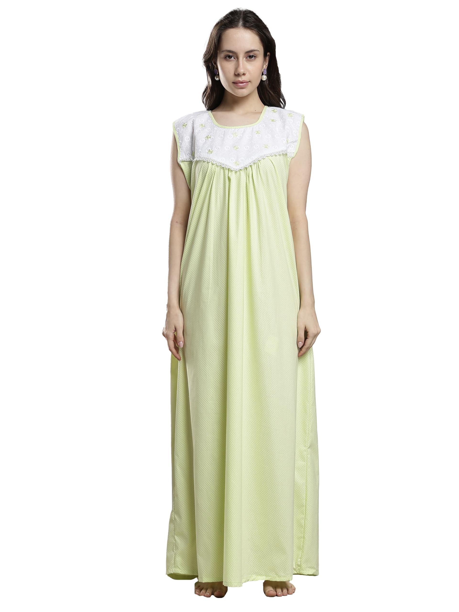 Cotton Sleeveless Nighty | All Over Print Maxi Night wear for Women | Full Length Night Gown Night Dress for Women Stylish (Cotton Sleeveless 25)-image-23