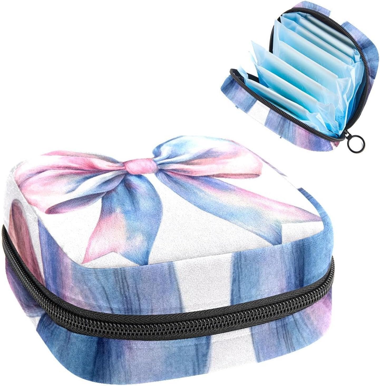 1Pc Period Bag for Women, Menstrual Pad Pouch for School Office, Reusable Sanitary Napkin Storage Bag Portable Feminine Period Kit Bag Watercolor Bow