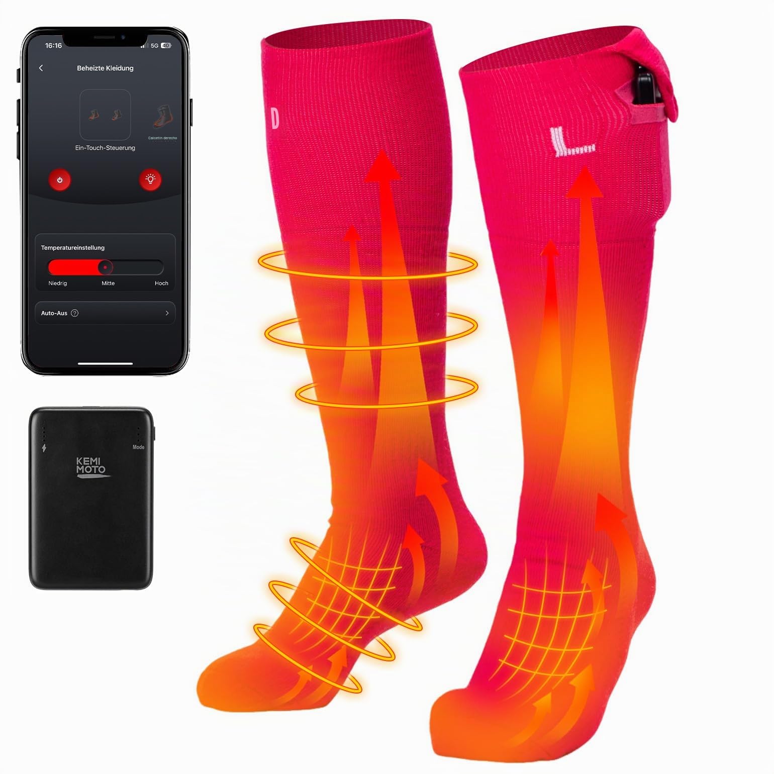 KEMIMOTO Calcetines Calefactables Controlados por App, con Calefacción Completa en Pies y Dedos, de Lana para Hombre y Mujer, Ideales para Ciclismo Esquí Pesca y Caza