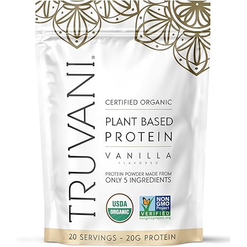 Truvani Vegan Pea Protein Powder | Vanilla | 20g Organic Plant Based Protein Per Serving | 20 Servings | Keto | Gluten & Dairy Free | Low Carb | No Added Sugar