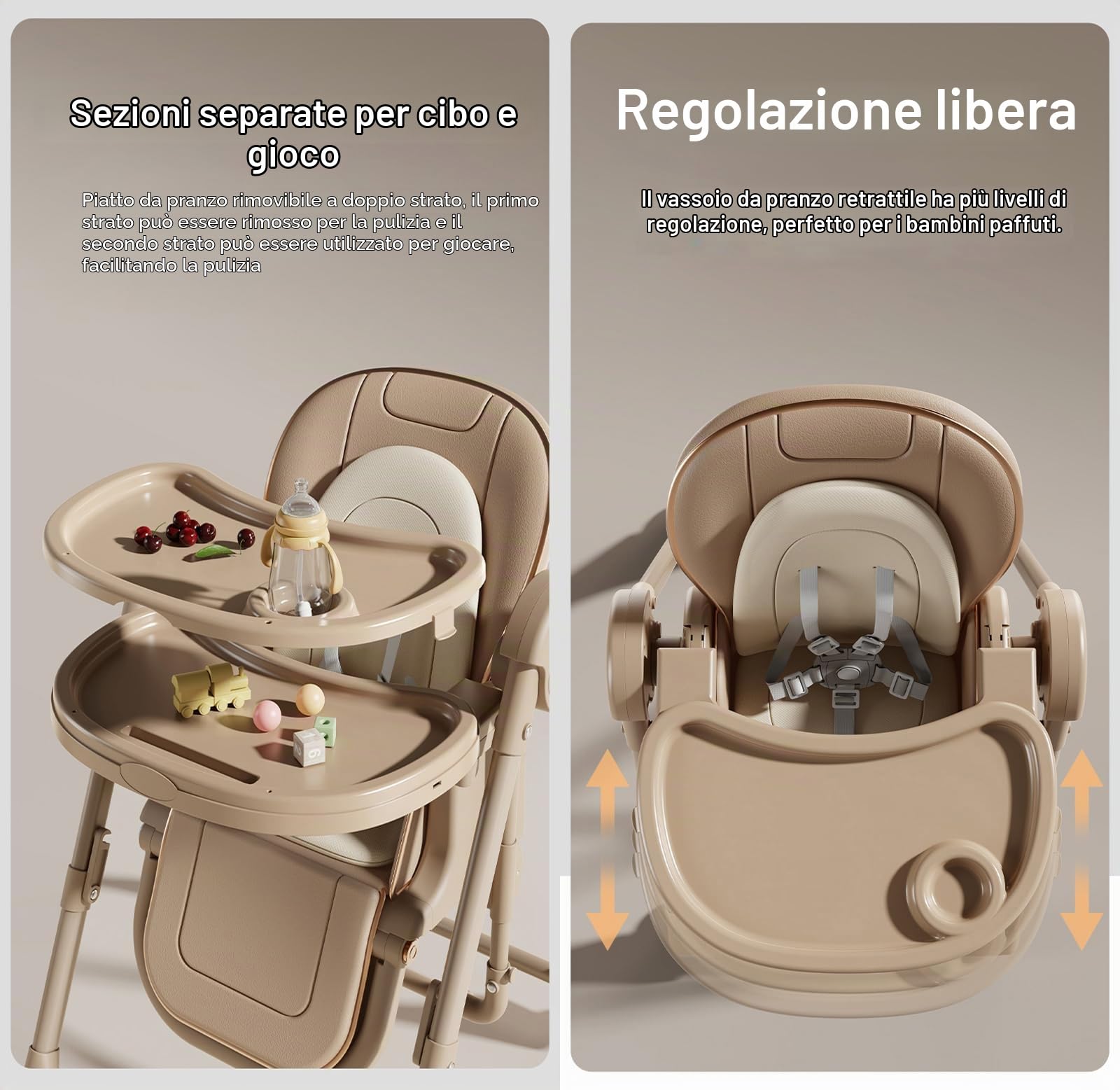 Magic ZC Pelle PU Seggiolone per Bambini Sedia da Pranzo per Multifunzionale Pappa Regolabili Convertibile Pieghevole con Doppi Vassoi Staccabili e Ruote (X8121 Khaki)