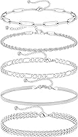 DEARMAY 14K Gold Plated Waterproof Bracelets for Women - Trendy Stackable Cuban Link Paperclip Chain Set
