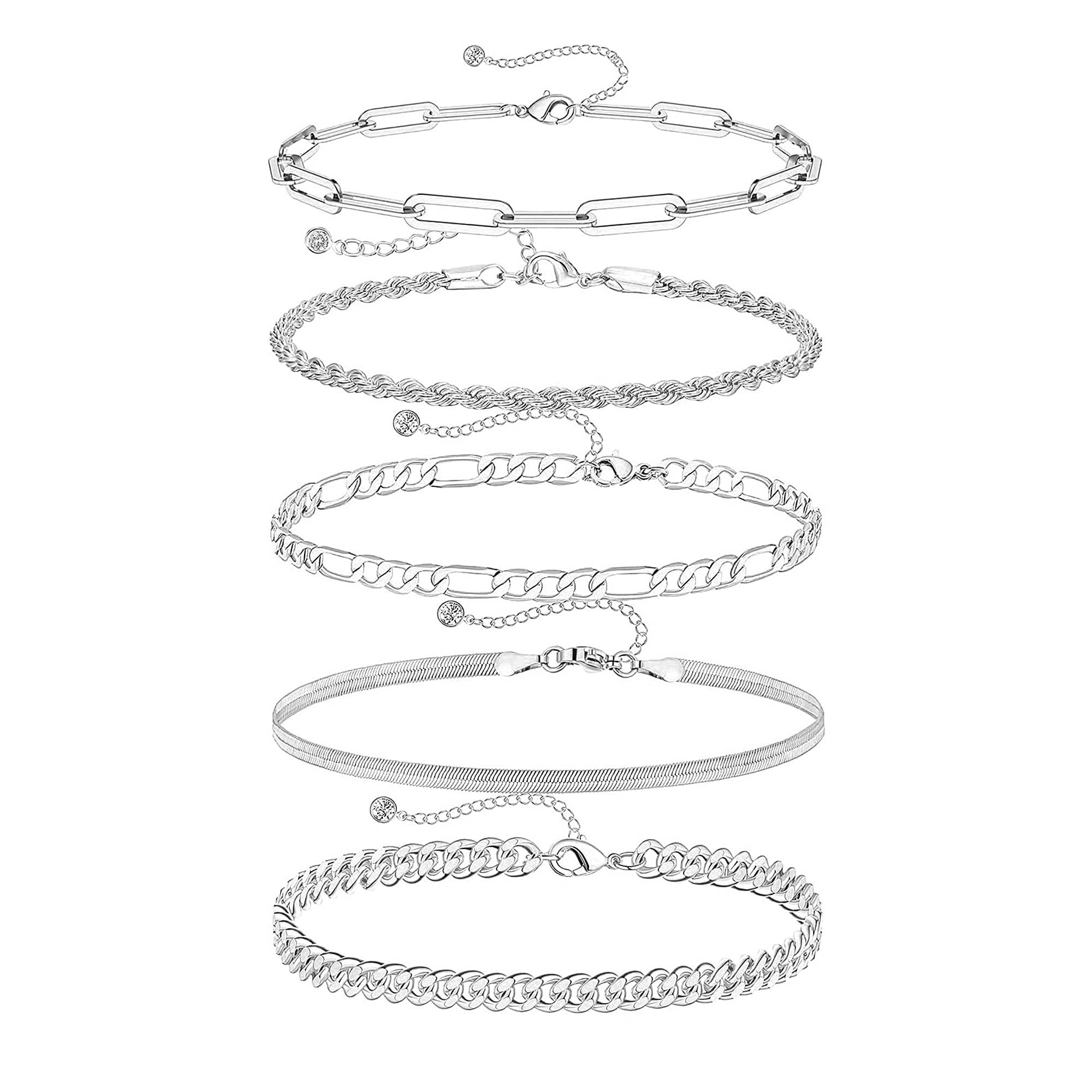 Gold Bracelets for Women Waterproof, 14K Gold Plated Jewelry Sets Trendy Thin Dainty Stackable Cuban Link Paperclip Chain Bracelet Pack Fashion Accessories Gifts for Womens