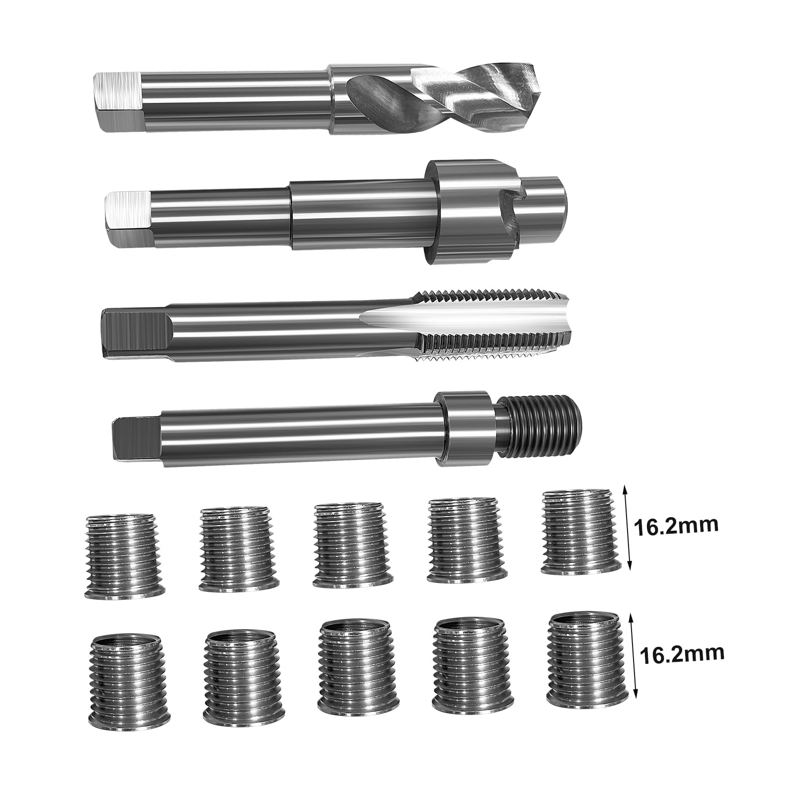 Kit de reparación de rosca métrica M14 x 1,5, 10 insertos de acero inoxidable de 16,2 mm
