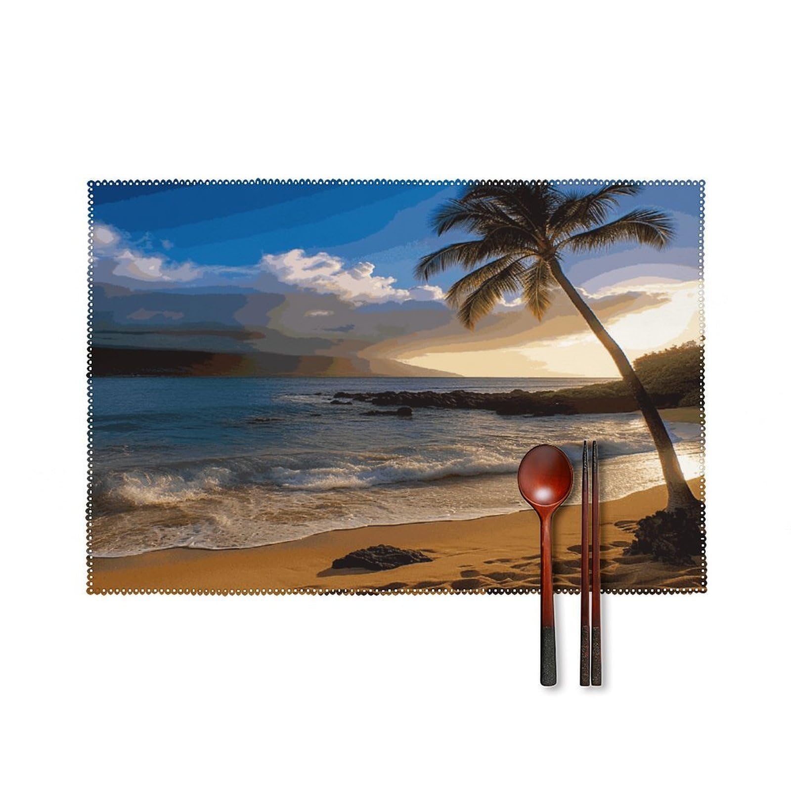 Btcowzrv Style Hawaii Beach Canvas Placemats Set Of 6, Wipeable Washable Place Mats For Indoor & Outdoor, Table Mat Decor For Kitchen Dining Party