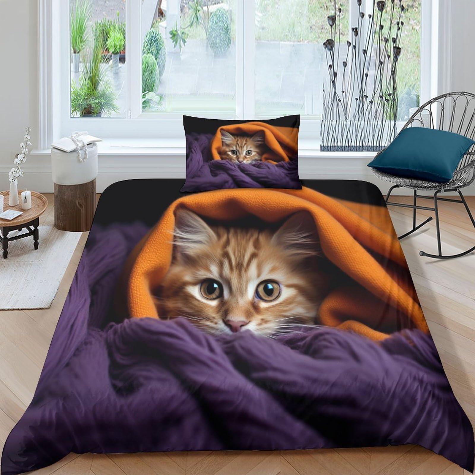 Housse de couette chaton 3D IOFEER 135x200 pour éviter le linge de lit terne et difficile à laver