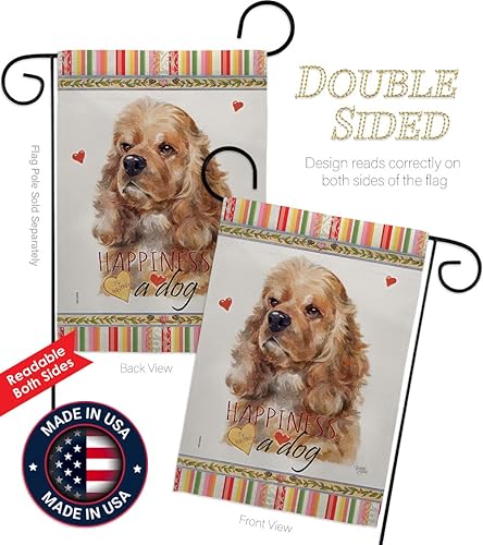 Miniatura 3 de Breeze Decor Cocker Spaniel Happiness - Juego de bandera de jardín con soporte para perro, cachorro, pata arruinada, piel canina, mascota,