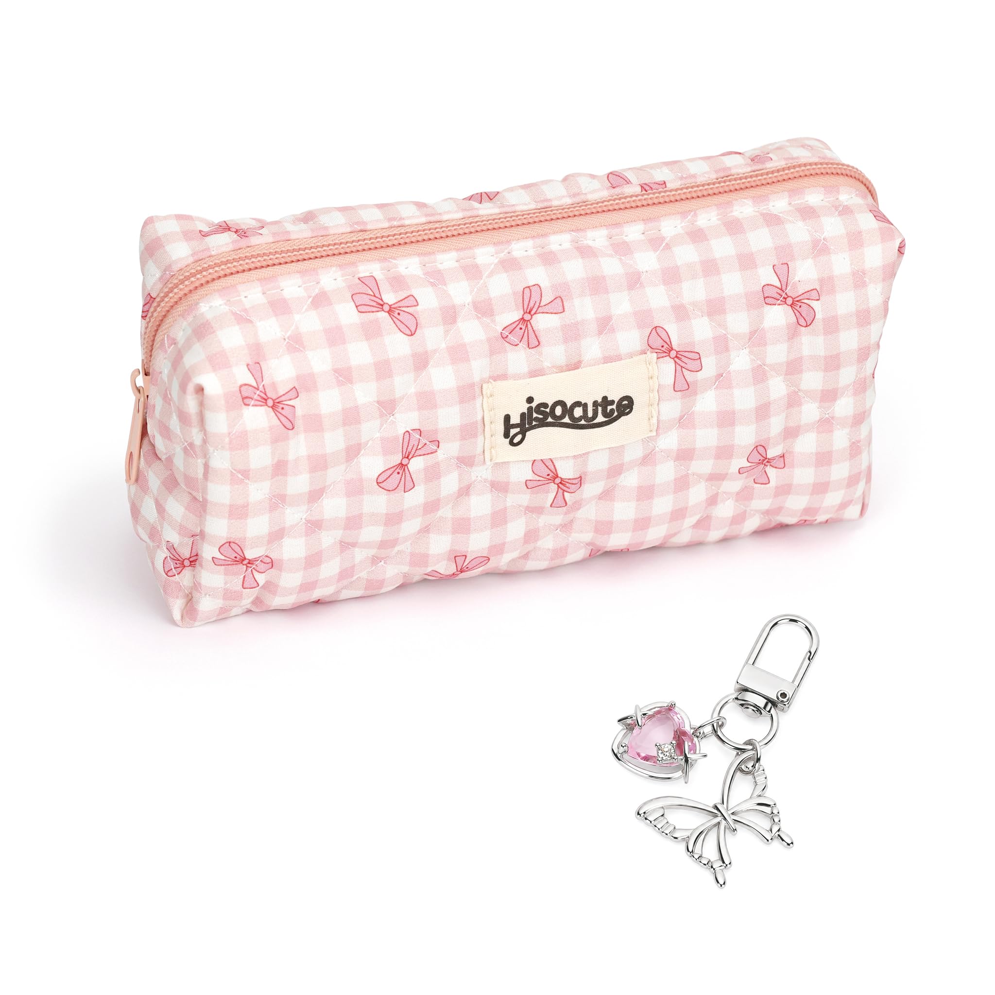 Bow Pencil Case,Pink Cute Pencil Cases with Bows Keychain,Fancy Butterfly Makeup Bag for Girls,Big Girly Coquette Pencils Pouch,Special Stationery Pencilcase Large for Women,School Supplies for Teens