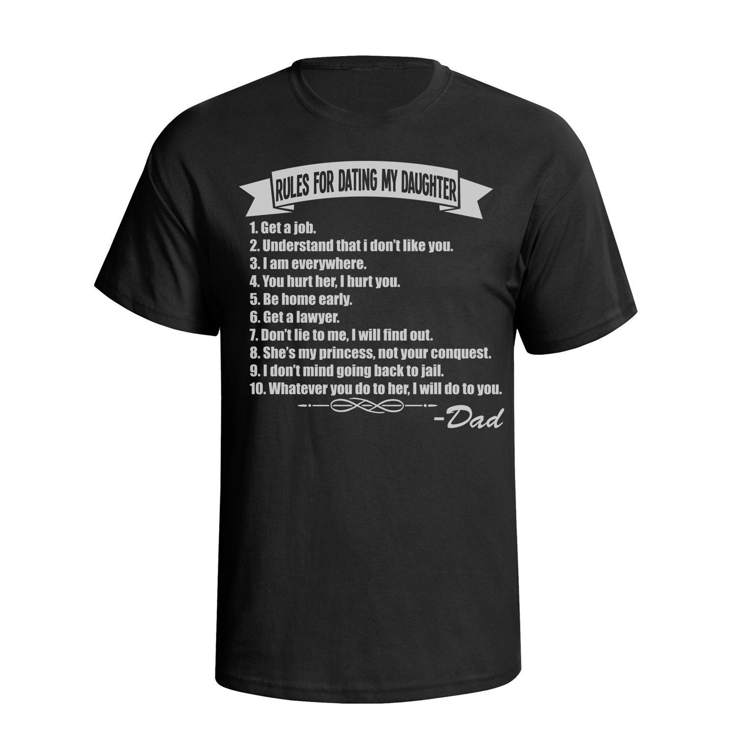 Buzz Shirts Men's Black Gift For Fathers, Rules For Dating My Daughter, Organic Cotton Novelty Slogan T-Shirt