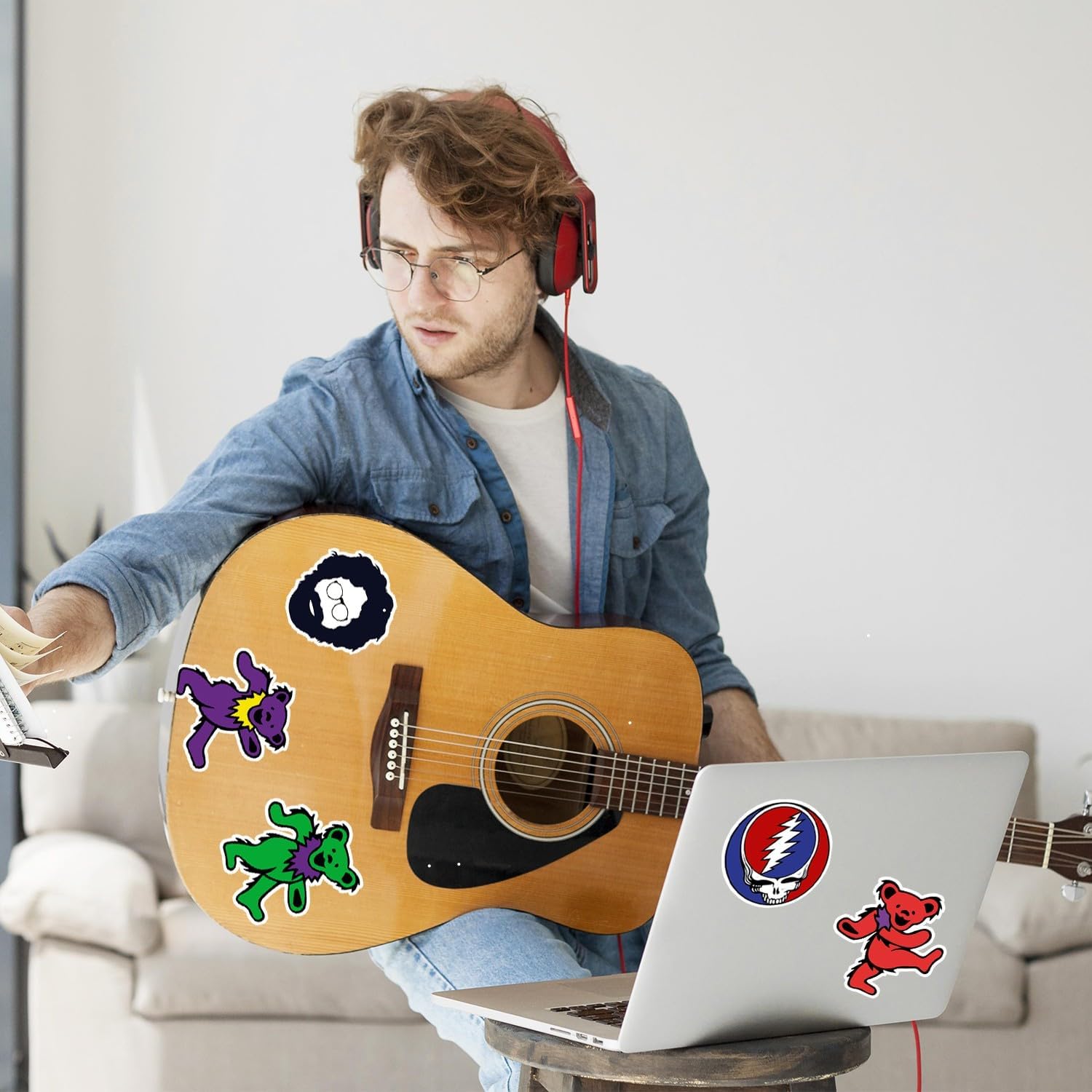 Cartoon Bear Band Stickers（20 Pcs，Large Size）. Bear Vinyl Decals Gifts Party Supplies for Water Bottles Skateboard Luggage Scrapbook Kids Teens Adult