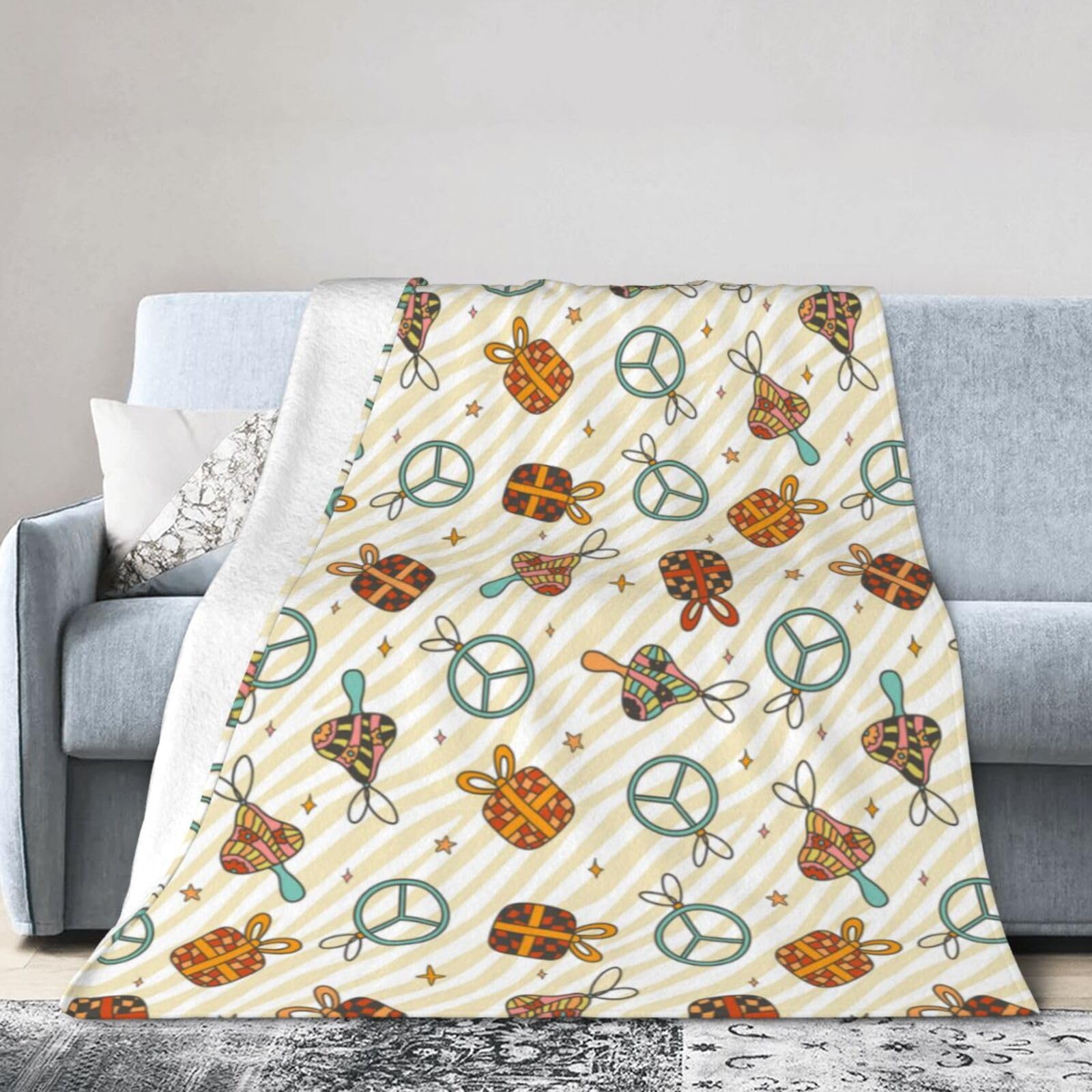 Noble Ren Retro Hip Hop And Peace Love Ultra-Soft Micro Fleece Blanket Winter Warm Soft Lannel Fleece Throw Blanket For Couch Sofa Bed 50"X40"