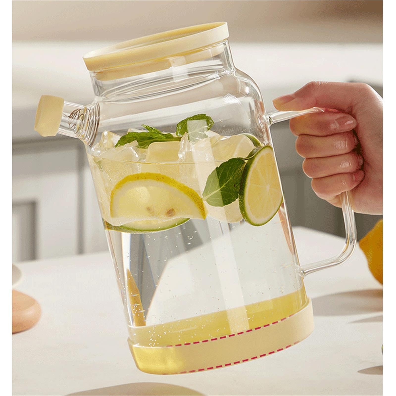 Pichet Eau Pichet à Eau en Verre avec Couvercle en Verre trempé et Joint en Silicone(Moyen)