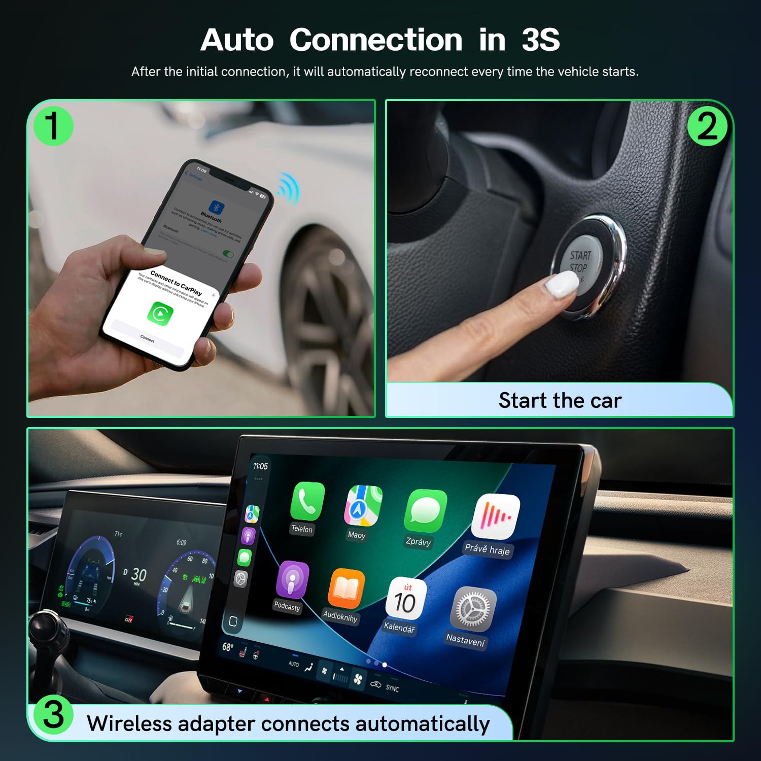 Adattatore wireless CarPlay per iPhone e Android Auto, mini dongle Plug & Play con USB-A e USB-C, converte cablato in wireless CarPlay, compatibile con iPhone e Android, Cars 2016+
