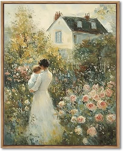 AIMAILON Lienzo enmarcado vintage para decoración del hogar, impresión clásica y amorosa madre, paisaje rural, cálido, animado, retrato para sala de