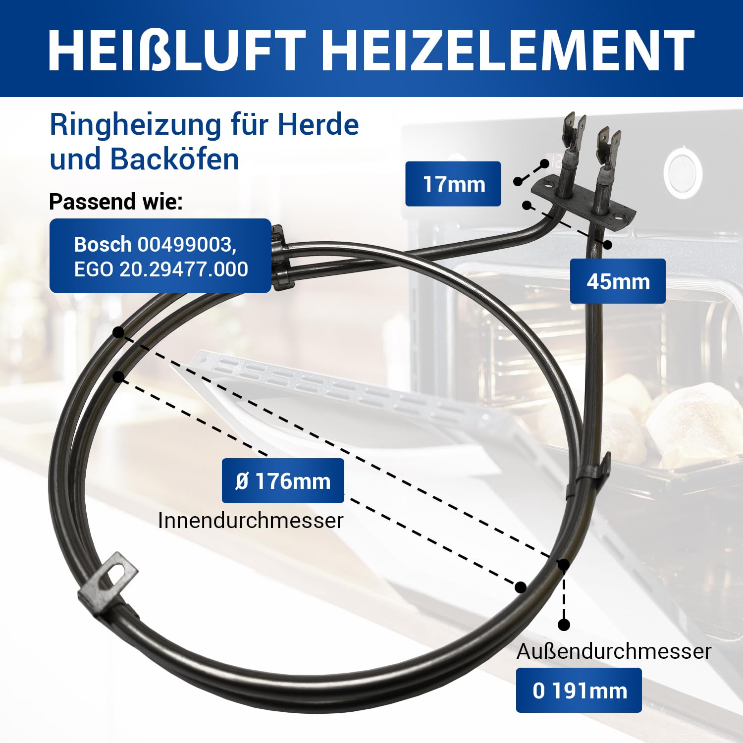 VIOKS Heizelement 240V 2300W+ Ringheizung Heißluft Ersatz für EGO 20.29477.000 Bosch Siеmens 00499003 00483636 Heizung Backofen Umluftheizung Umluftheizkörper - Heizelemente für Backöfen & Herde