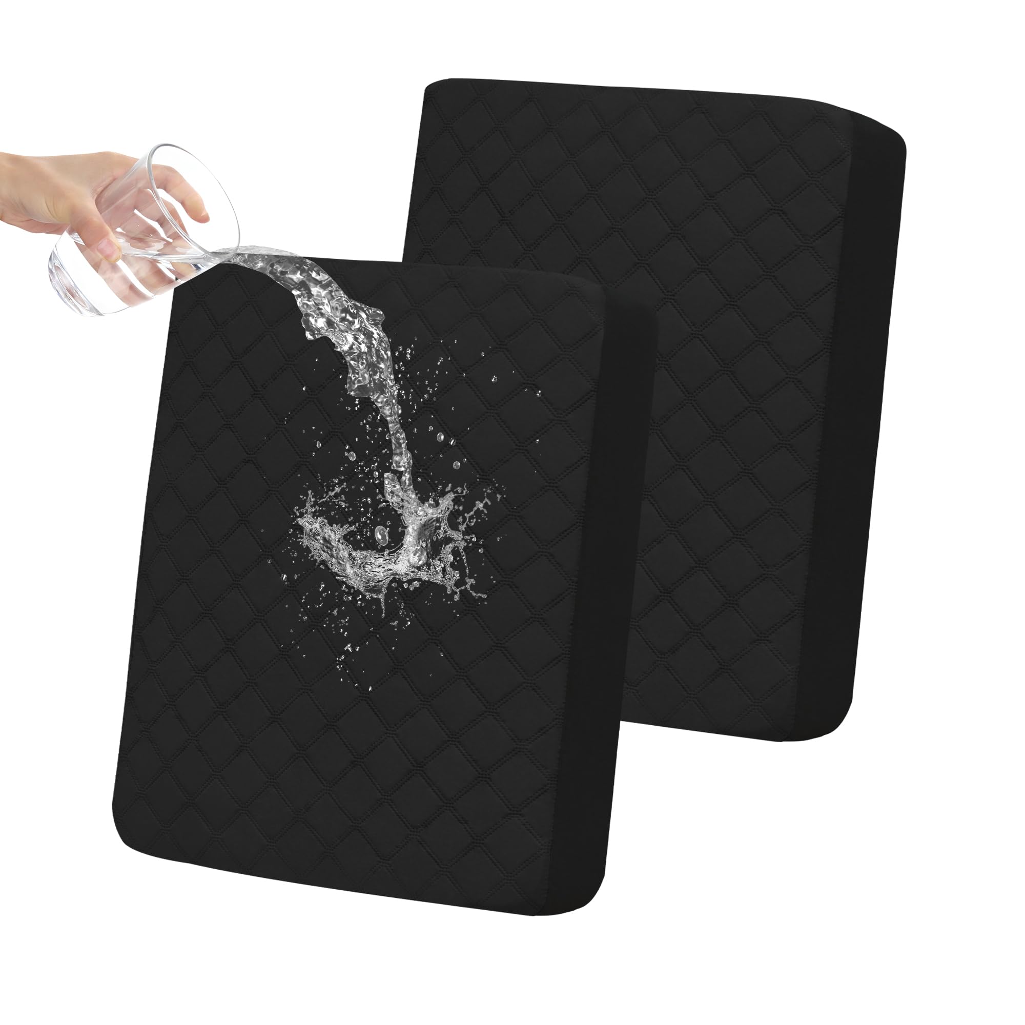 Easy-Going Waterproof Loveseat Cushion Covers, Non-Slip Leakproof Sofa Seat Cushion Slipcovers, Quilted and Stretch Furniture Protector for Dogs, Pets (2-Piece Loveseat Cushion, Black)