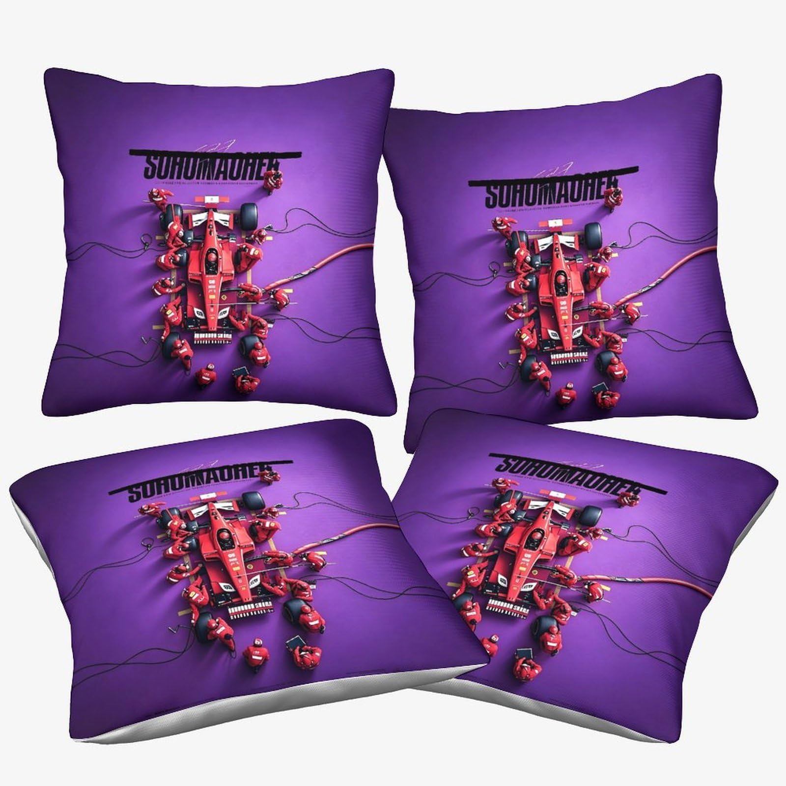 Dafufbw Formulaa Racing-4 Formulaa Racing Cushion Covers 40X40cm, 4Pcs, Decorative 3D Pit Stop Themed Throw Pillow, Square Accent Pillow Case For Sofa