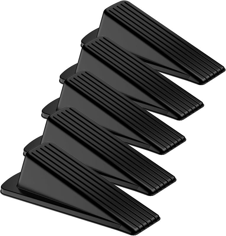 Crosize 5 Pack Door Stoppers for Bottom of Door, Rubber Door Stops | Premium Rubber Door Stops, Sturdy Wedge for Carpet, Tile, Concrete, Wood, Door Holder for Heavy Duty Door, Black