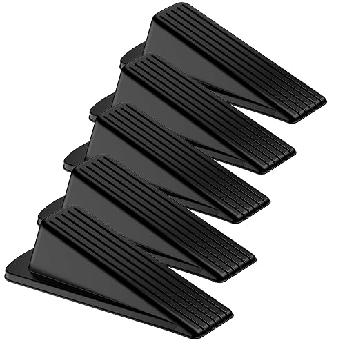 Crosize 5 Pack Door Stoppers for Bottom of Door, Rubber Door Stops | Premium Rubber Door Stops, Sturdy Wedge for Carpet, Tile, Concrete, Wood, Door Holder for Heavy Duty Door, Black