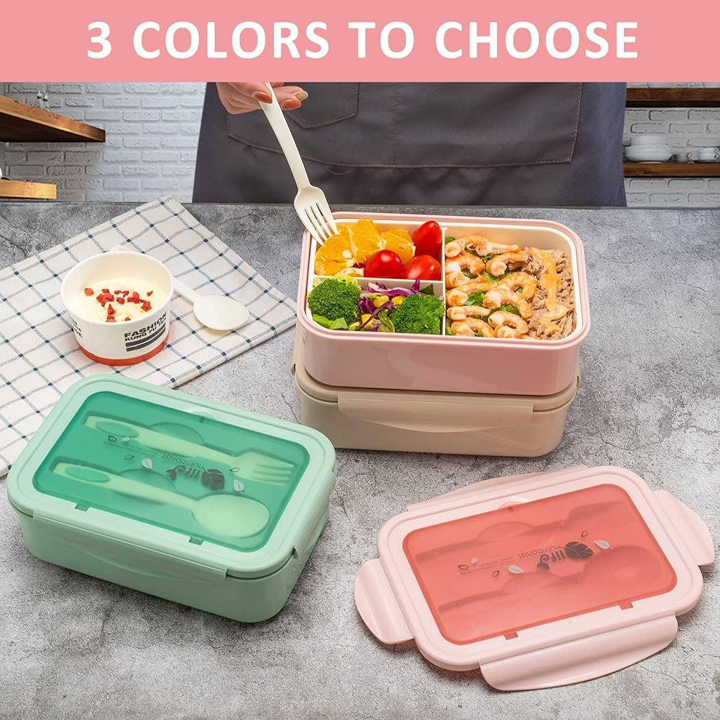 Bento Box For Adults Kids - 1100ML All-in-One Premium Japanese Bento Lunch Box Container With Utensil, Eco-Friendly, Micro-Wave Dishwasher Freezer Safe (Pink) -