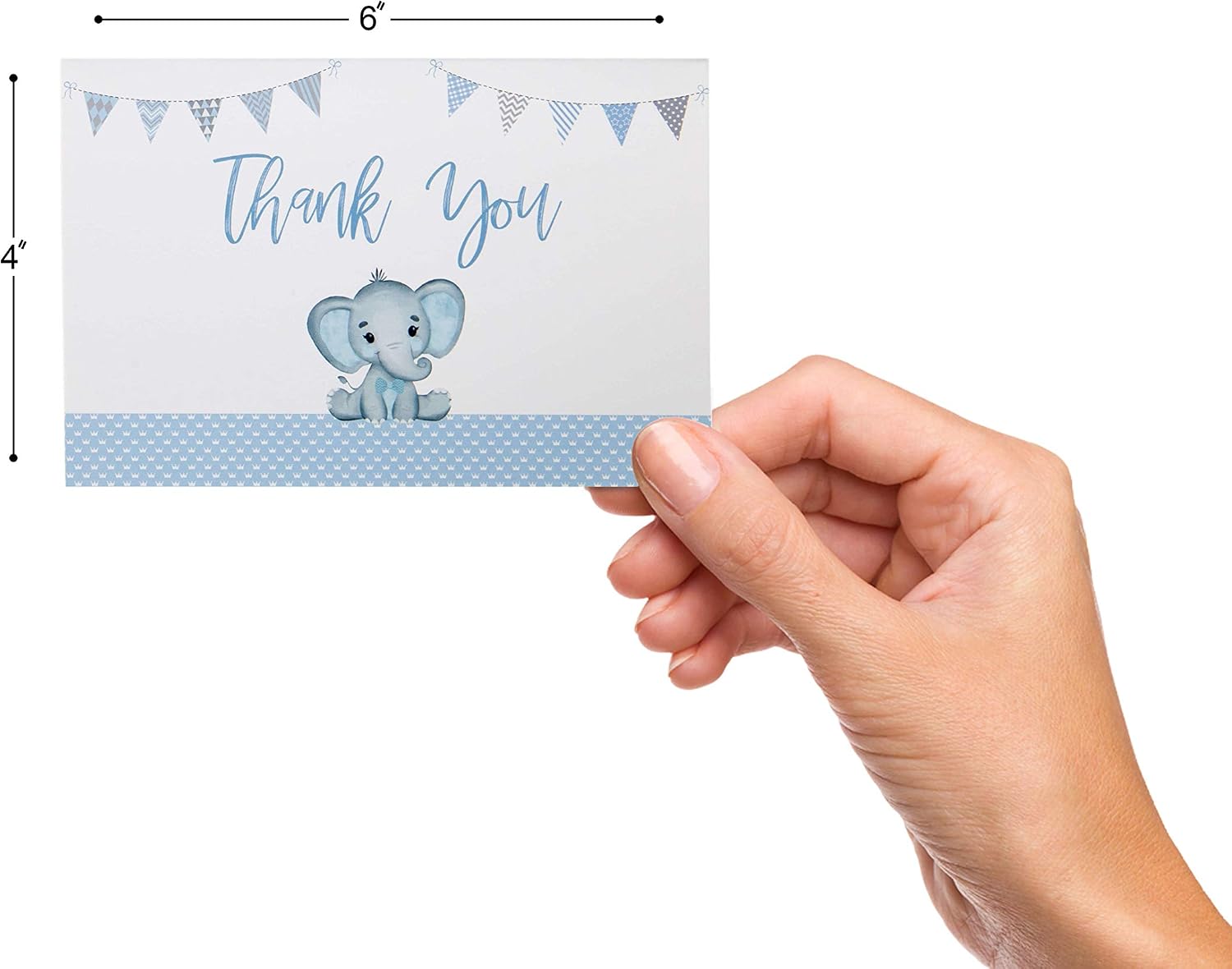 VNS Creations 50 Baby Shower Thank You Cards - Boy Baby Shower Thank You Cards- Baby Shower Cards - Elephant Baby Shower Thank You Cards - Baby Boy Shower Card with Envelopes & Stickers (Blue)