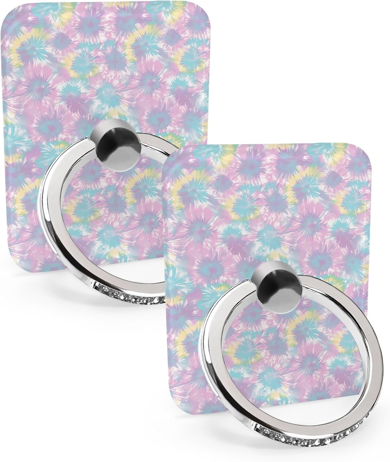 Blue Colorful Watercolor Ethnic Style Abstract Art Phone Grip Phone Ring Holder Finger Grip Kickstand 360° Rotation Compatible with Most Cell Phones, Tablets and Cases, 2Pcs Rectangular