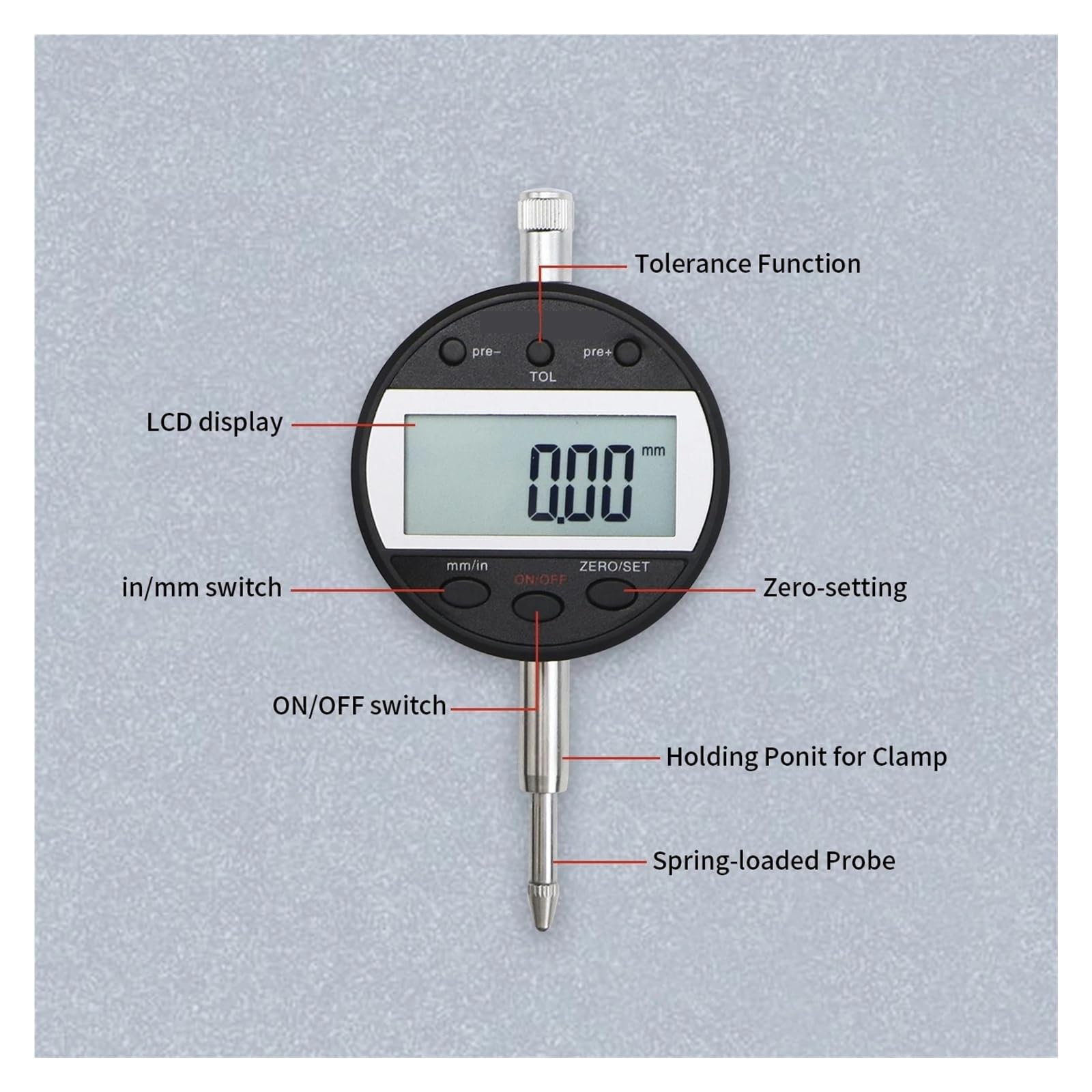 Indicateur à cadran, Indicateur à cadran numérique électronique, sonde, jauge de Test 0.01mm(5307-25)