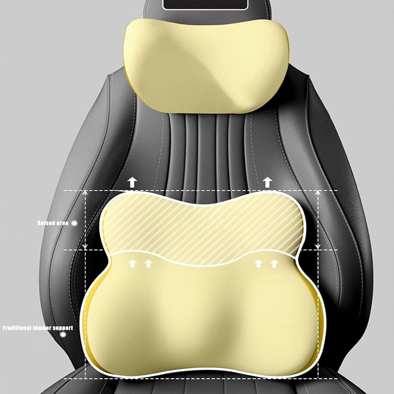Juego Almohada Cervical y cojín Lumbar Espuma Memoria diseño Mariposa ergonómico para XC60 For Hybrid Coche Oficina sofá,Yellow