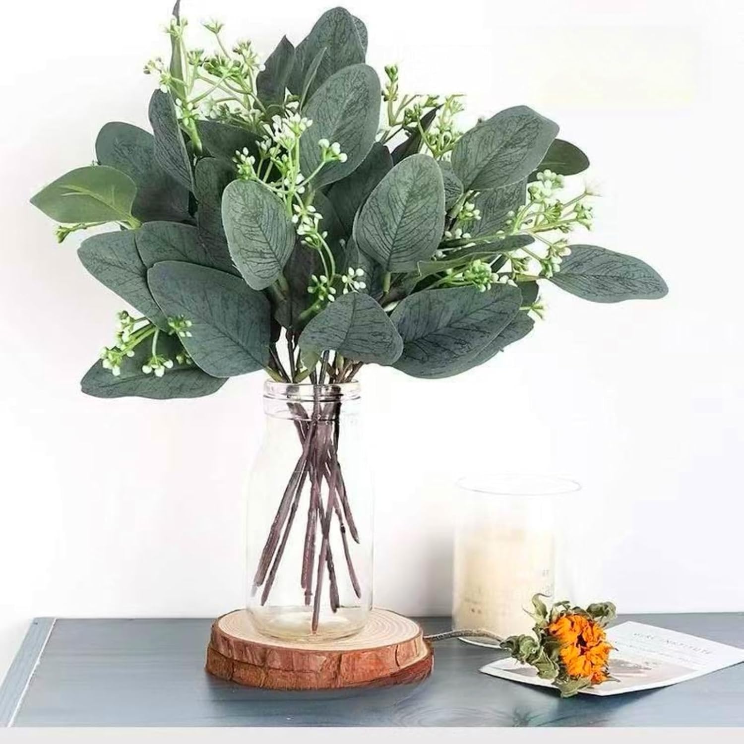10PCS Bulk Artificial Eucalyptus Stems - Lifelike Greenery for Centerpieces, Wedding Bouquets and Vase Arrangements | Faux Silver Dollar and Oval Leaves with Seeds (Eucalyptus leaves with fruits) - Image 5
