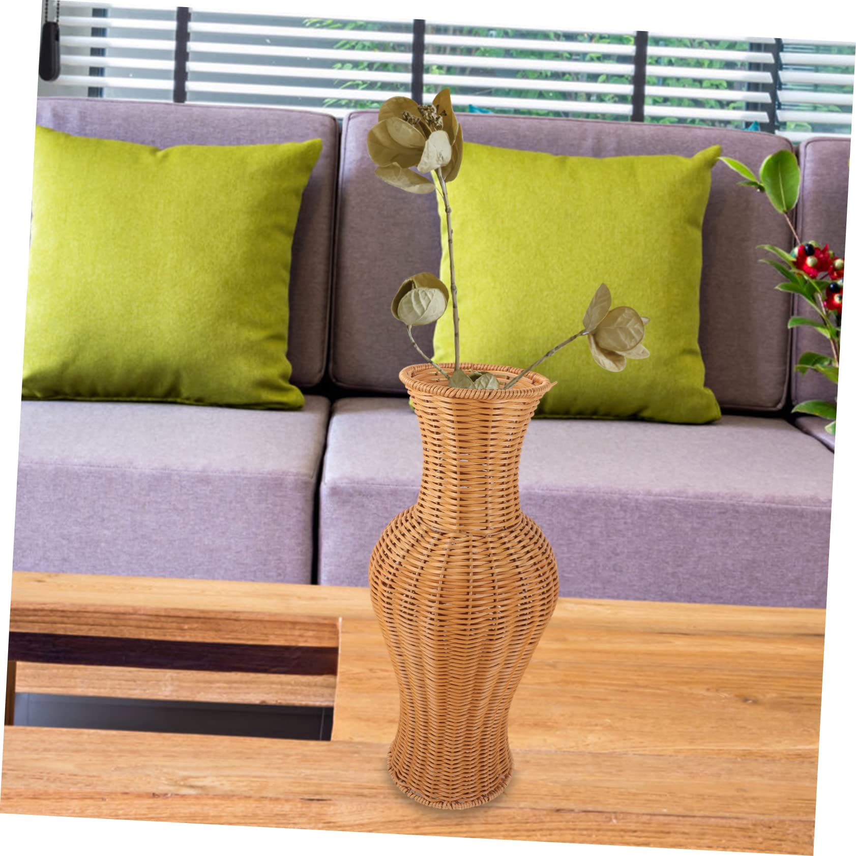 PRETYZOOM Jarrones Decorativos Grandes de Suelo, Fácil de Limpiar, Jarrón de Imitación de Ratán en Plástico, para Flores Secas y Oficina