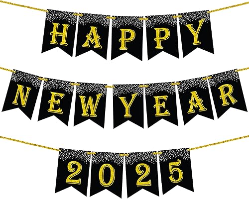 Banner de Feliz Año Nuevo 2021 - Tamaño grande sin bricolaje | Brillo real | Suministros de fiesta de Año Nuevo 2021 | Feliz Año Nuevo 2021 |