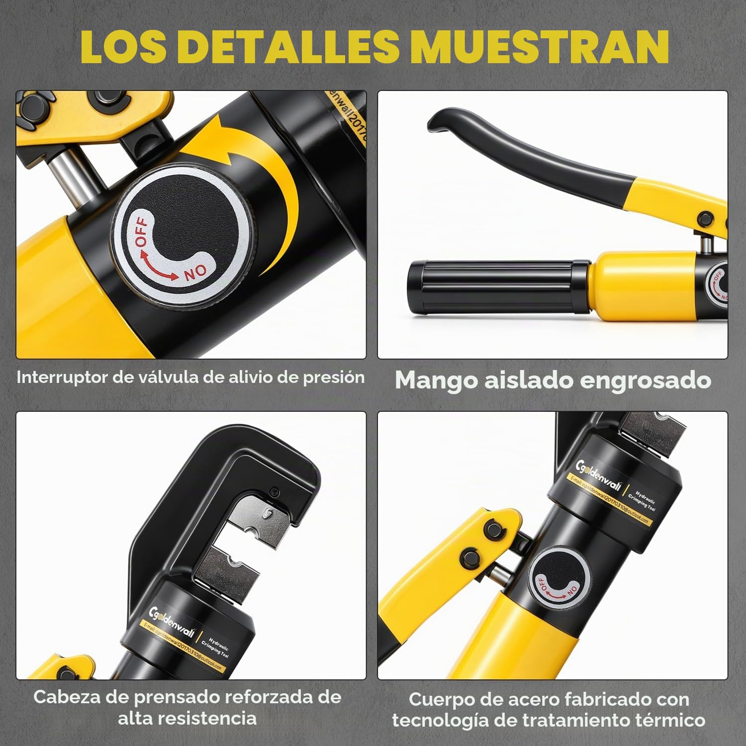 CGOLDENWALL YQK-70 Crimpadora Hidráulica 10T 9 Matrices Acero Hexagonal 4-70mm² Trazo 12mm