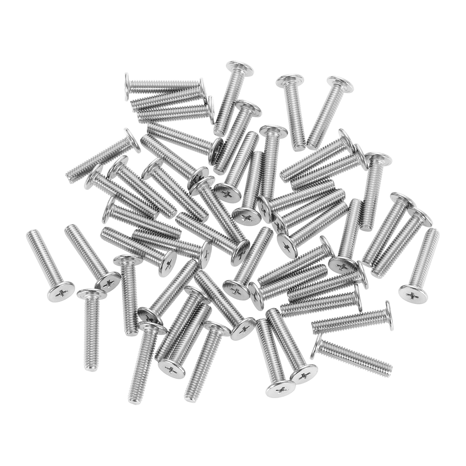 sourcing map M6-1 x 30mm 50Pcs Flat Round Head Screws 304 Stainless Steel Phillips Drive Machine Screws Hardware Fastener for Furniture Connection