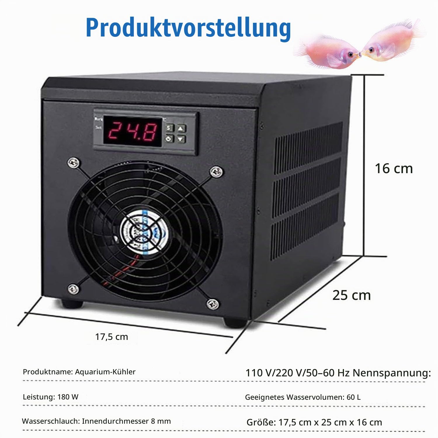 Aquarium-Kühlmaschine, Aquarium-Kühler 60L,Aquarium Kühler Für Zuhause,mit 5 W Pumpe und 2-m-Rohr, geräuscharm,for Zuhause Aquariumfisch-Garnelen
