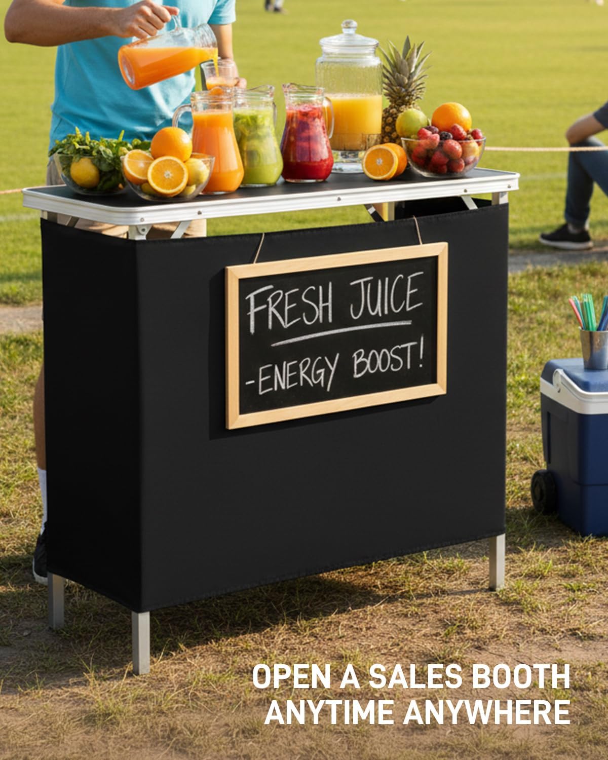 Outvita Portable Bar Table, Outdoor Folding Mobile Bar Counter with 2 Tier Shelves and Black Skirt for Wedding Party Birthday Commercial Activity Musical Festival 39 "L x 34" H