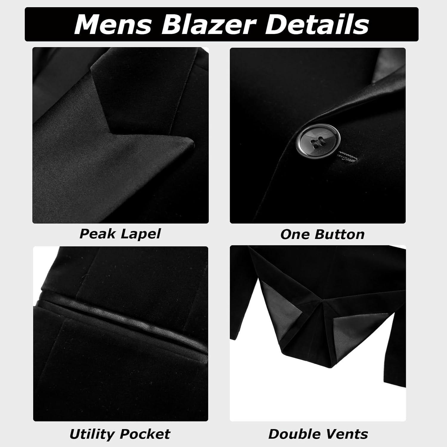 KUDMOL Mens Velvet Suit 3 Piece Slim Fit Tuxedo Peak Lapel Formal Blazer One Button Jacket Vest Pants for Prom Wedding - Image 4