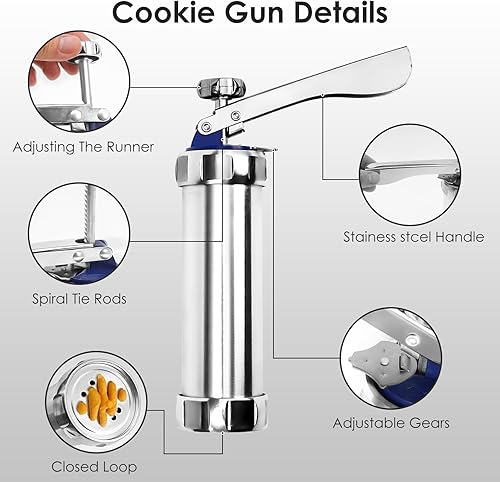 Miniatura 3 de Prensa de galletas para hornear kit de pistola de prensa de galletas de metal Maiziyun 13 unidades de discos de galletas, 8 puntas de tubería para