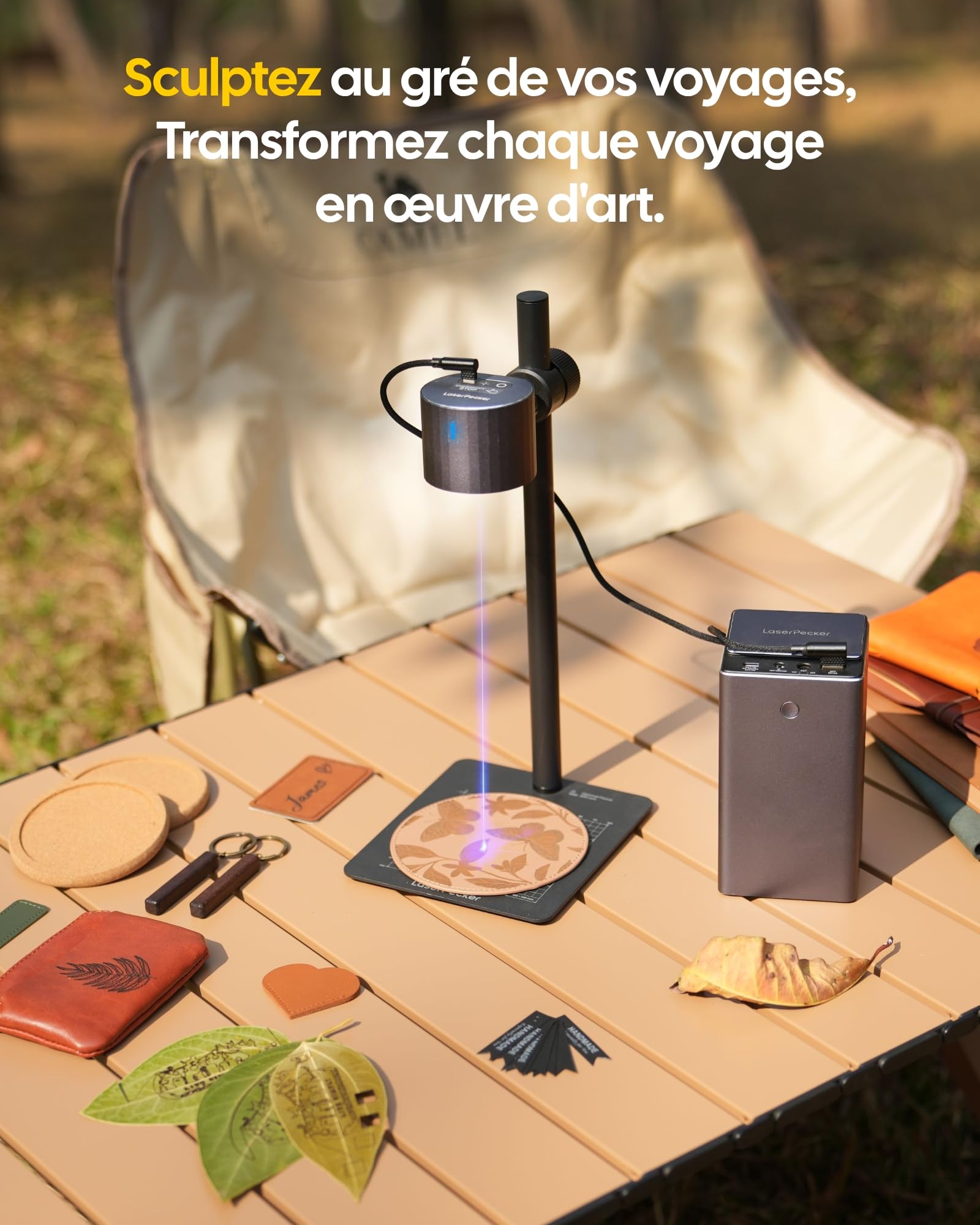 LaserPecker LP1 Plus graveur laser portable à diode 455 nm | 455 nm, format portable, débutants, bois, papier, plus de 100 matériaux, DIY, personnalisation, extérieur, marchés