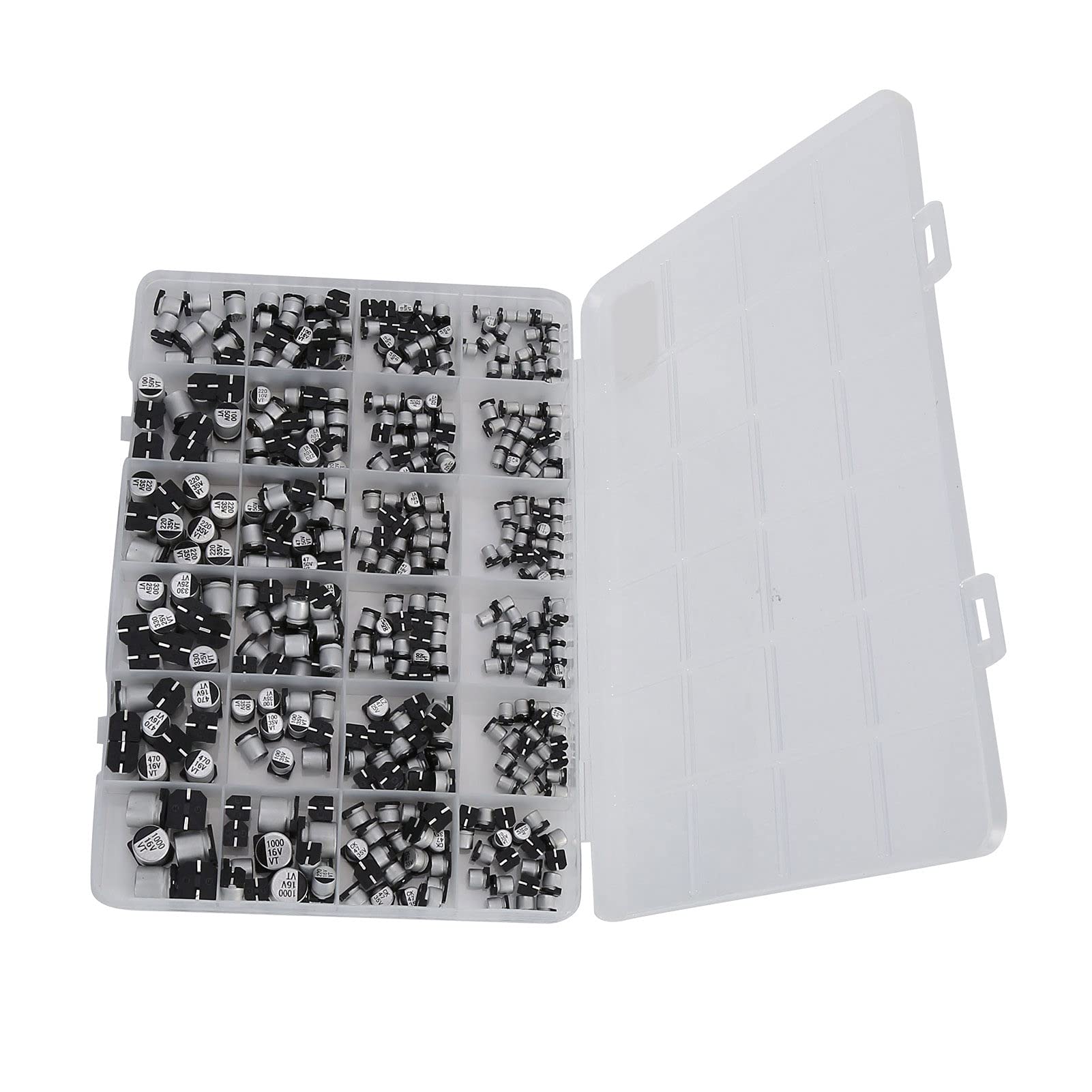 Kit de condensador electrolítico SMD, 24 valores, accesorio de bricolaje de aluminio, 6,3 V-50 V