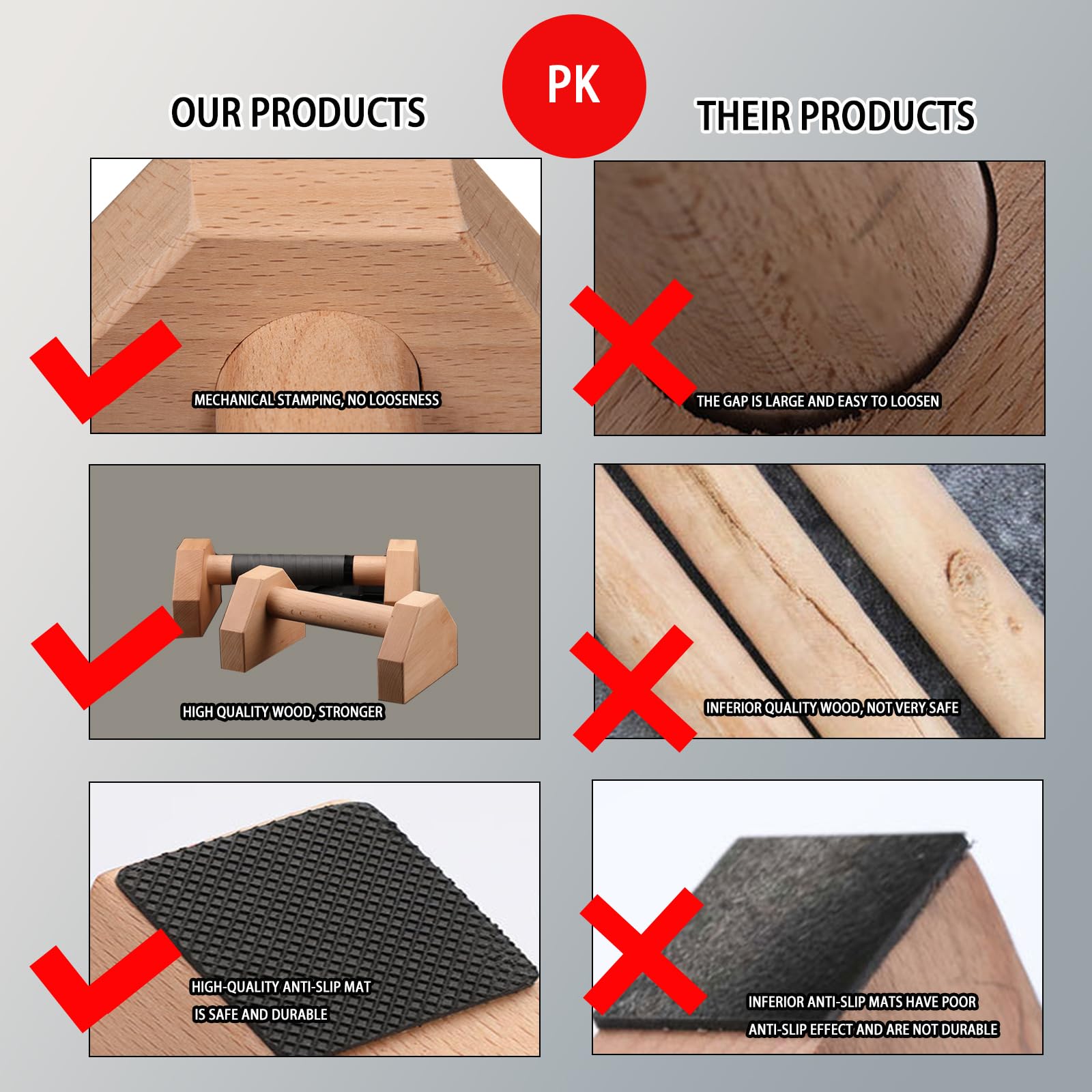Barres De Pompes En Bois Massif - Support Antidérapant Pour Dips, Traction Et équilibre - Matos De Callisthénie 2 Pièces Pour Maison Ou Studio