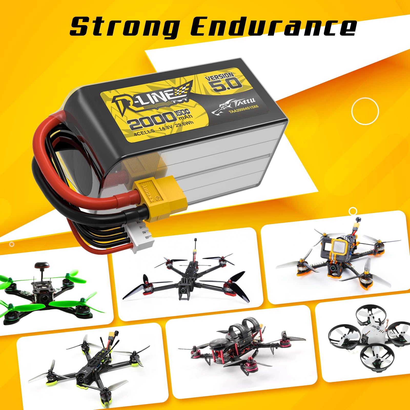 Tattu 4S LiPo Akku 2000mAh R-Line V5.0 14.8V 150C XT60 FPV Racing Car