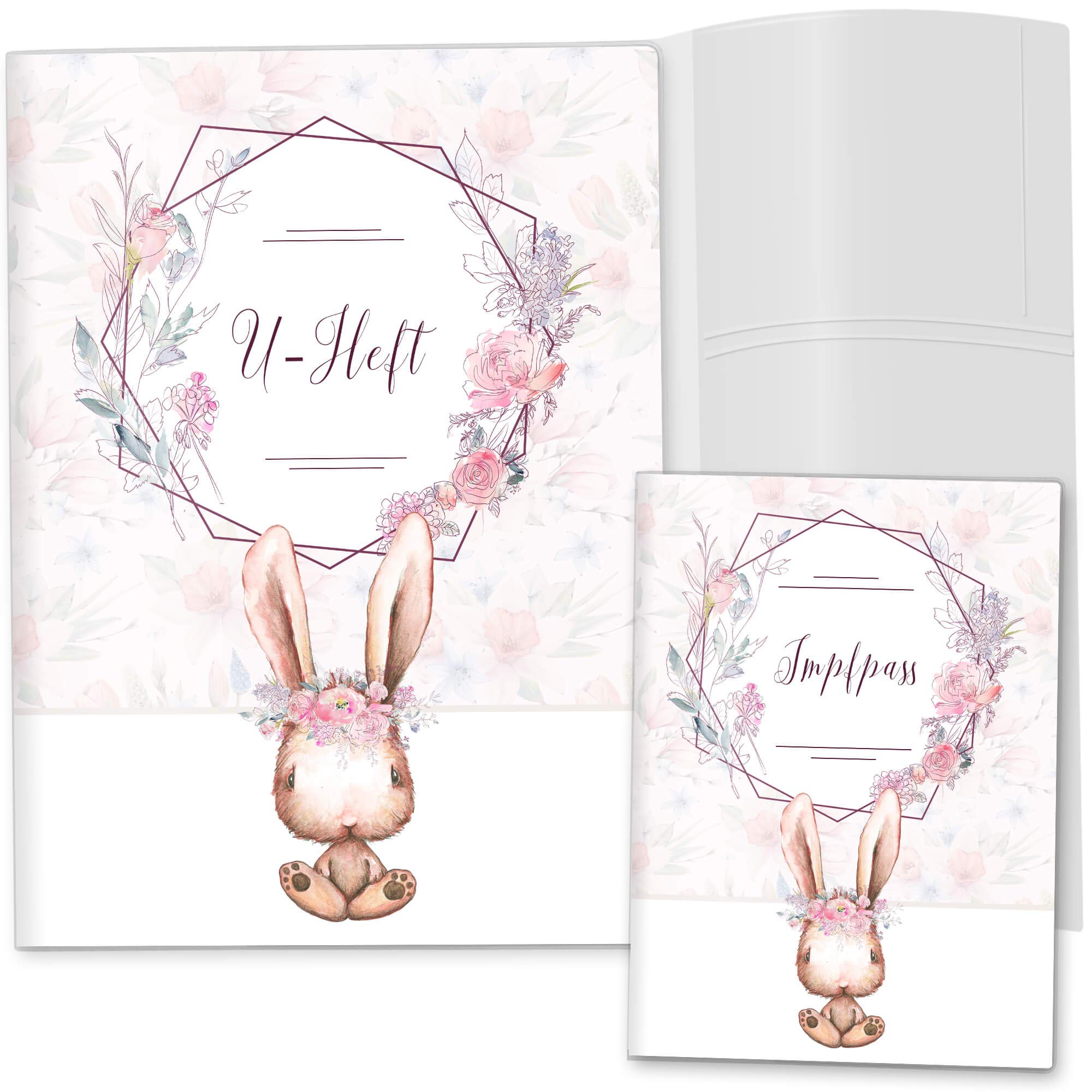 OLGS U-Heft-Hülle inkl. Impfpass Hülle Set Cute Bunny Hase | Untersuchungsheft- & Impfpasshülle schöne Geschenkidee personalisierbar mit Namen (Uhefthüllen nicht personalisiert, Romy)