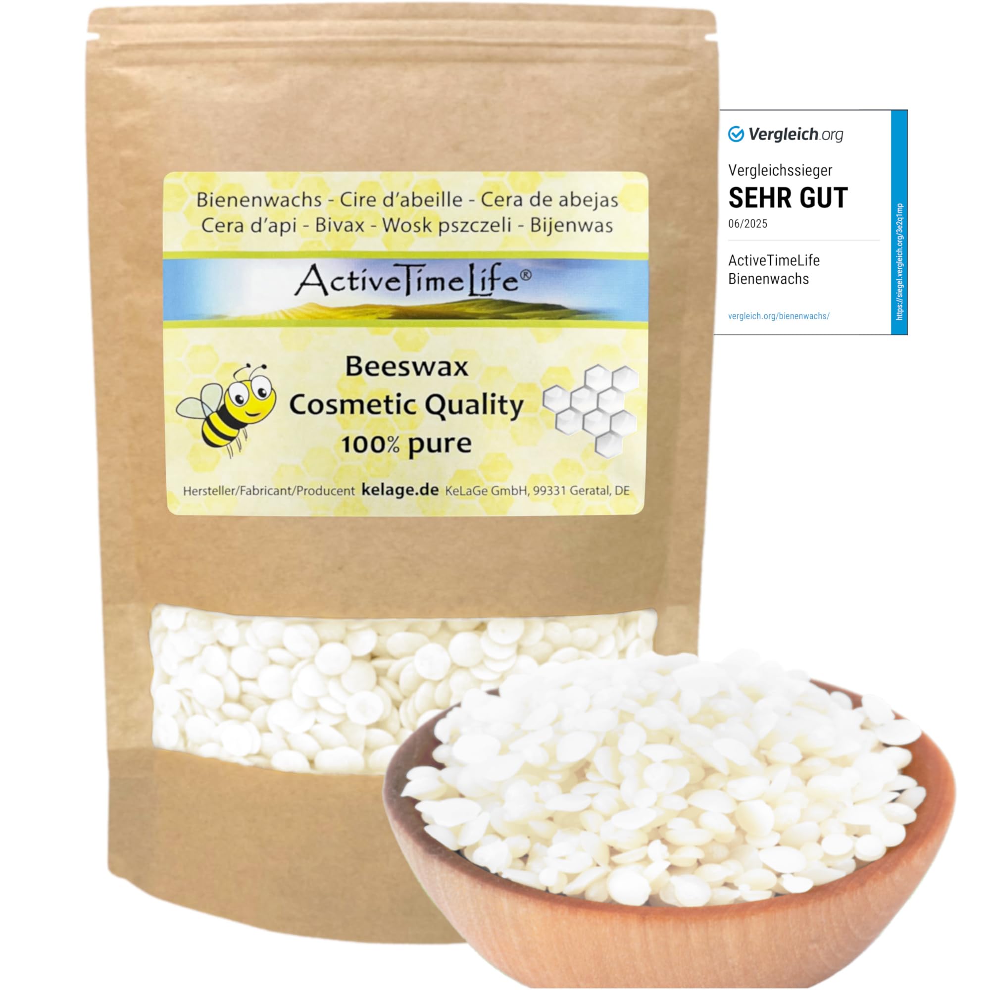ActiveTimeLife® Bienenwachs Pastillen weiß | Premium | 200 g ideal für Kosmetik Kerzen Cremes Salben Seifen Wachstücher - Das Original im praktischen Zip-Beutel