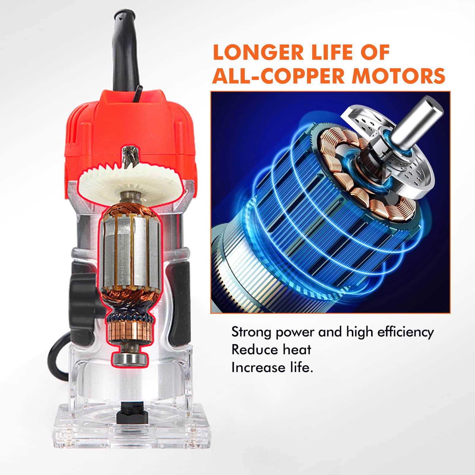 Enrutador de Laminador de Madera Eléctrico - 220V 30000R / MIN Recortador de Mano Juego de Herramientas de Enrutador de Laminador de Madera, Escala Claramente Visible Ajustable