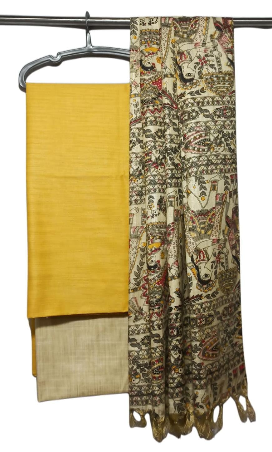 Women's Cotton Silk Handcrafted Unstitched Salwar Suit Dress Material With Printed Dupatta (Yellow)-image-35