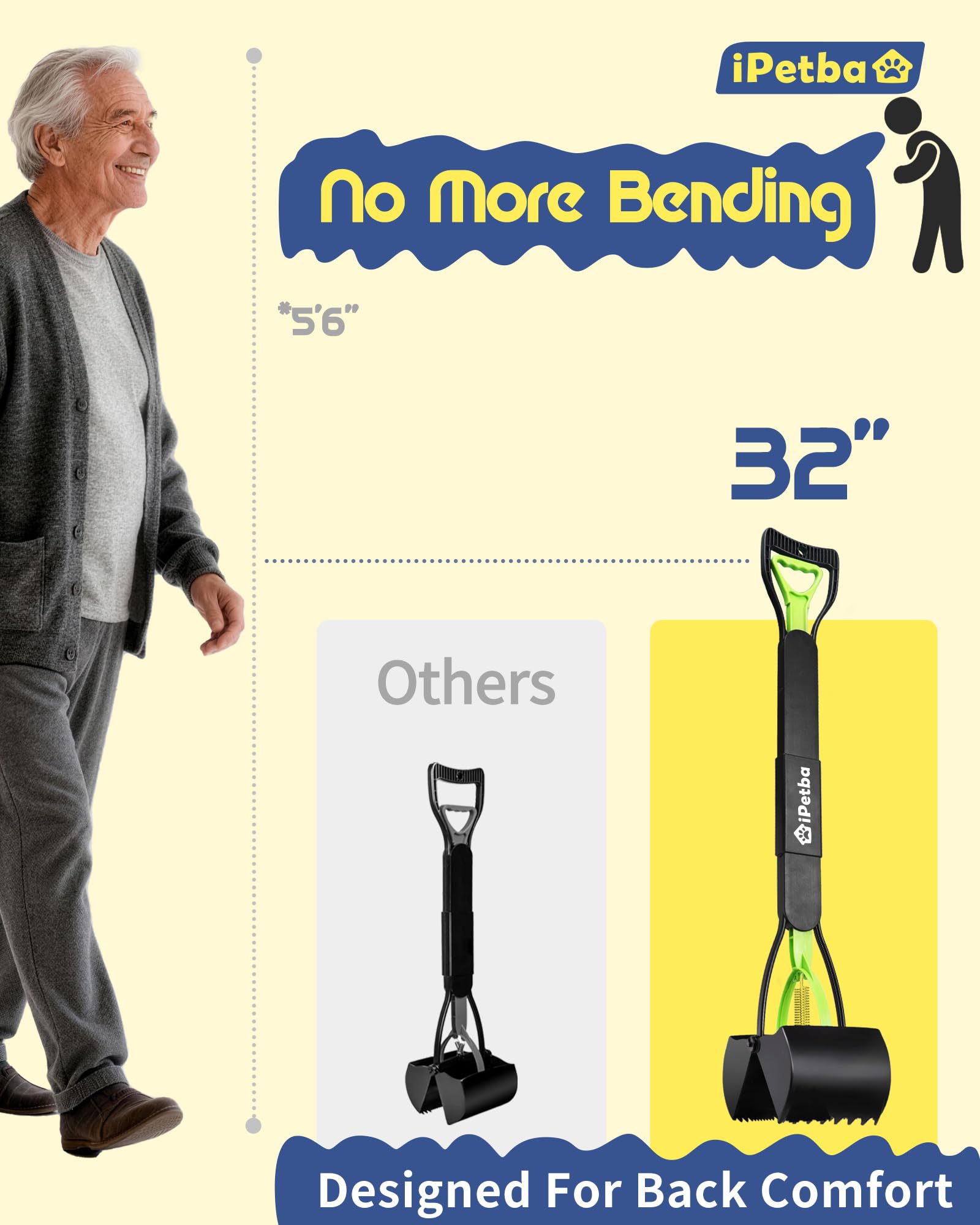 80 cm Raccogli Cacca Cane Manico Lungo Senza Piegarsi Paletta Raccogli Cacca Cani Pieghevole Pooper Scooper per Ghiaia, Terreno, Erba，Lot de 2